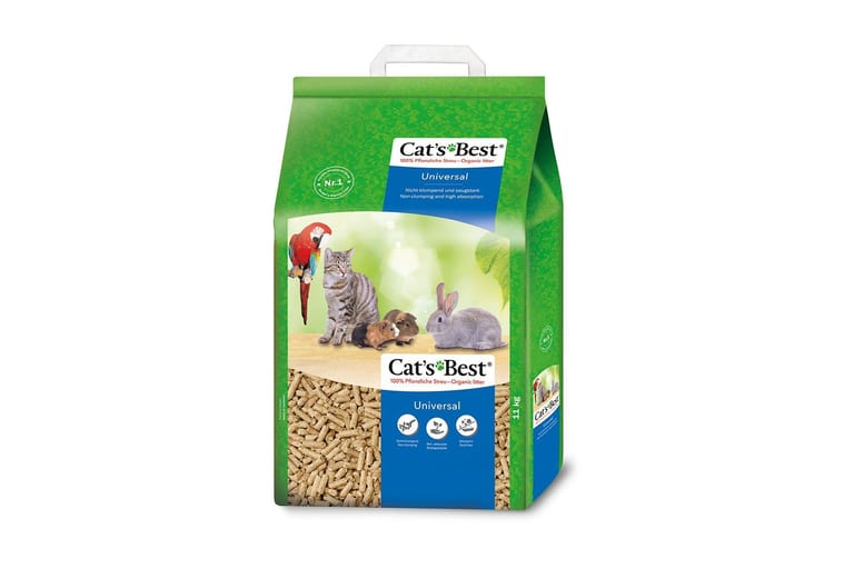 Grön säck med Cat’s Best Universal pellets