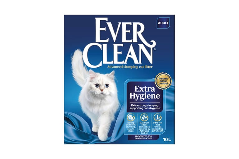 Blå förpackning med Ever Clean Extra Hygiene kattsand